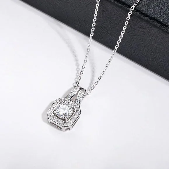 Certified 2ct. t.w. Moissanite Diamond Square Halo Pendant Necklace NEW - Picture 9 of 15